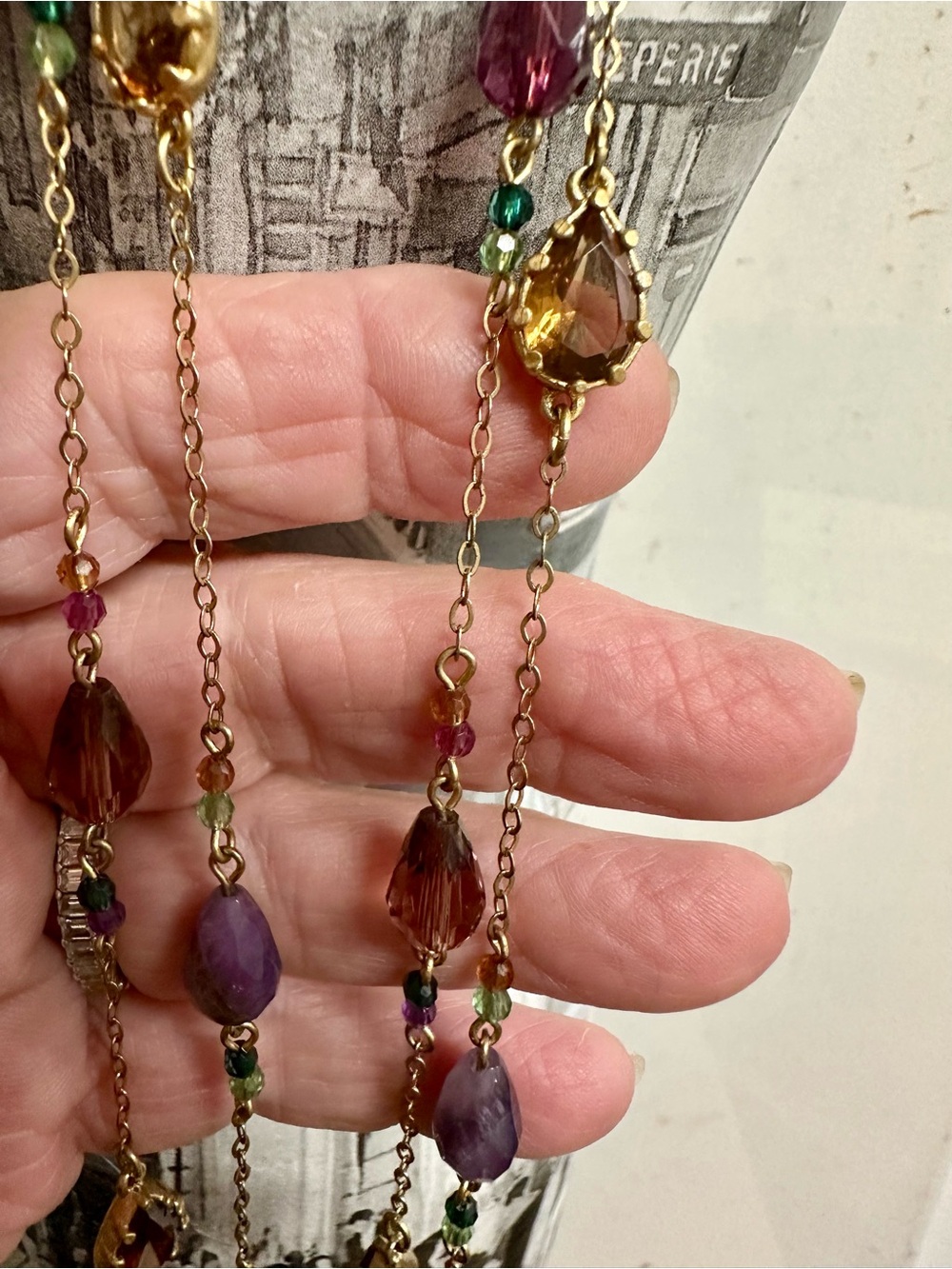 Lauren Ralph Lauren Gold-Tone Necklace with Purple, Amber & Green Beads